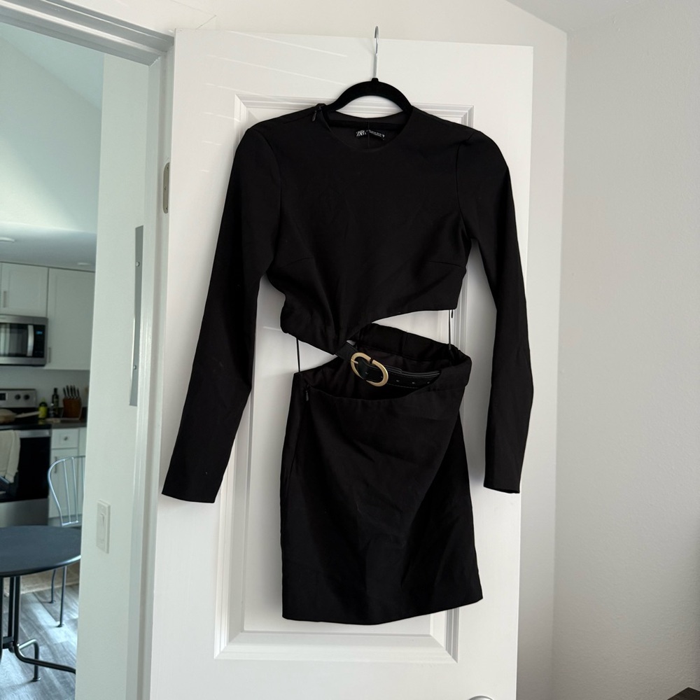 Zara Black Belted Cut-Out Dress
